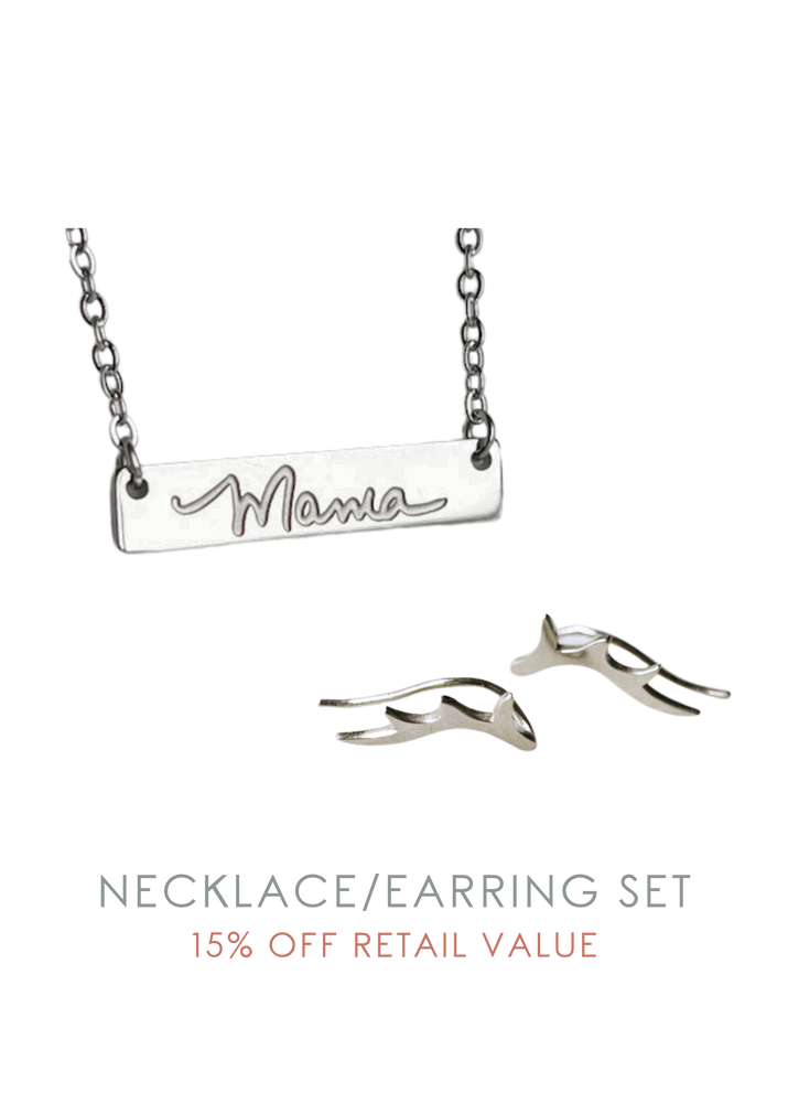 [SET] Mama necklace  & Antler Crawler Earrings in Silver