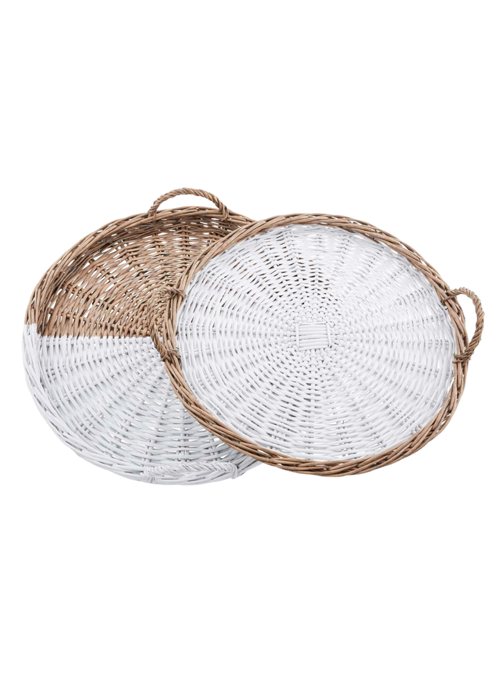 White & Brown Rattan Basket Tray Set