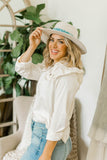 Western Style Suede Hat- Ivory