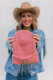 Waffle Knit Beanie in Blush